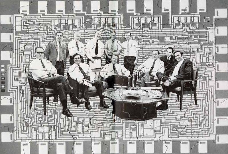 This composite image from Leadwire (April−May 1970) features 11 group directors responsible for leading the Semiconductor Division in 1970. Former Motorola executives indicated were known as “Hogan’s Heroes.” From left to right front row: Jim Hazle, Tom Longo, Joe Van Popplen, George Scalise, Doug O’Connor, Gene Blanchette Rear row: Andy Procassini, Bob Friedman, Wilf Corrigan, Dave Haynes, Bill Lehner