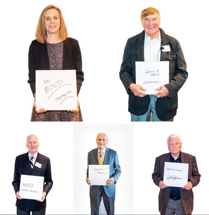 Moderator Christy Remy Chin, panelists William Draper III, Franklin “Pitch” Johnson, and C. Richard Kramlich and closing remarks speaker Charles Newhall III share their one word of advice to new entrepreneurs.